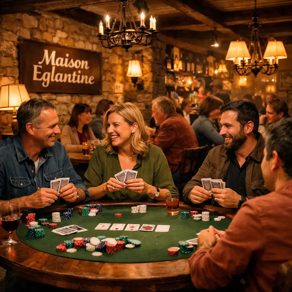 Intérieur du restaurant Maison Eglantine pendant une soirée poker conviviale