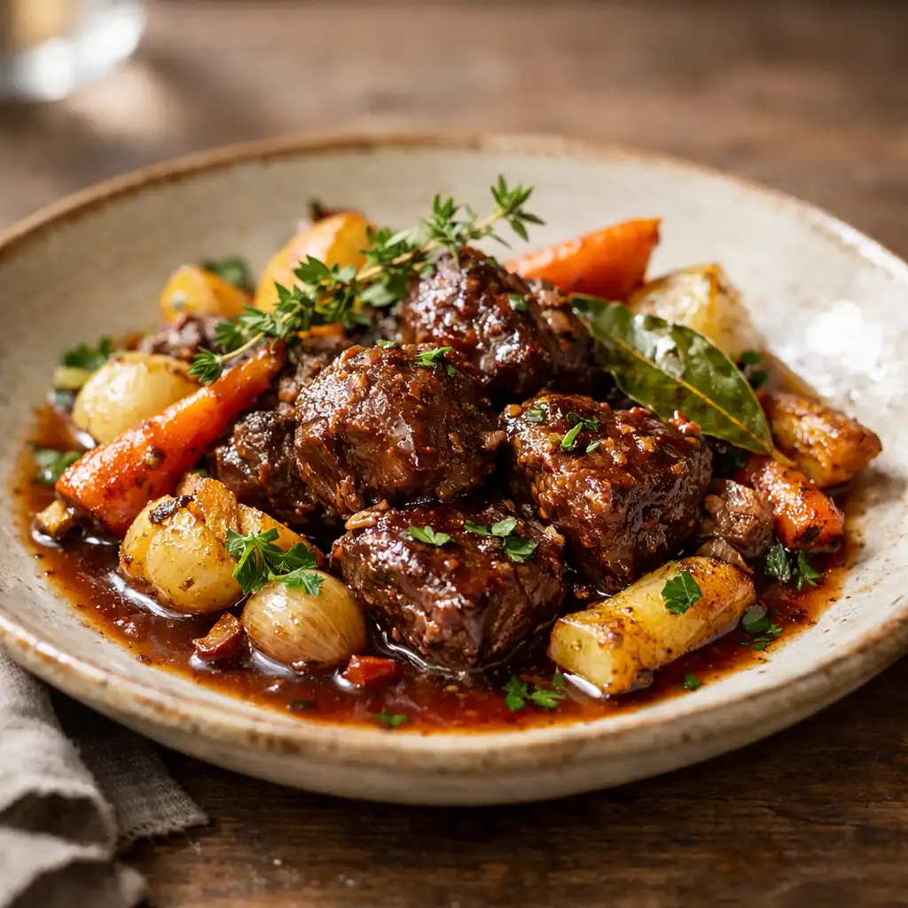 Daube provençale revisitée avec légumes racines rôtis et herbes fraîches