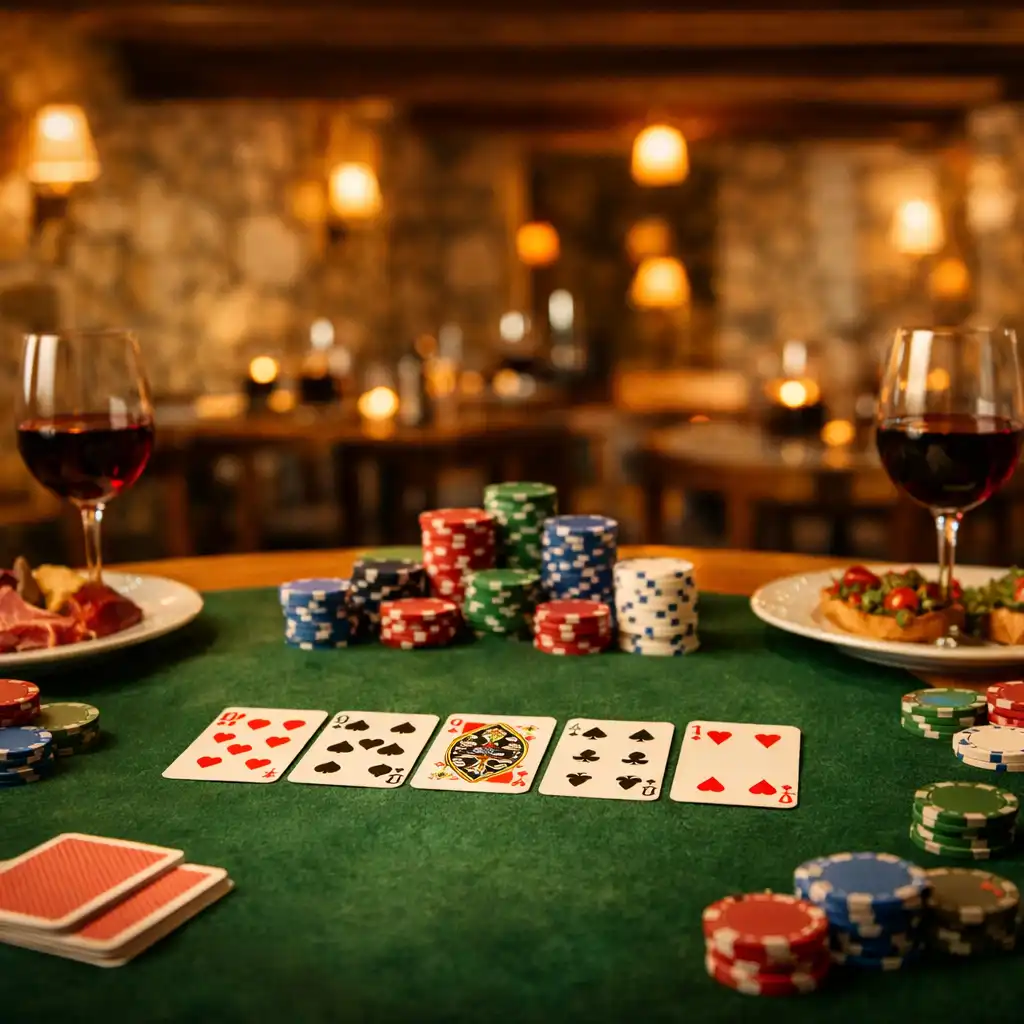 Table de poker dans l'ambiance chaleureuse du restaurant Maison Eglantine