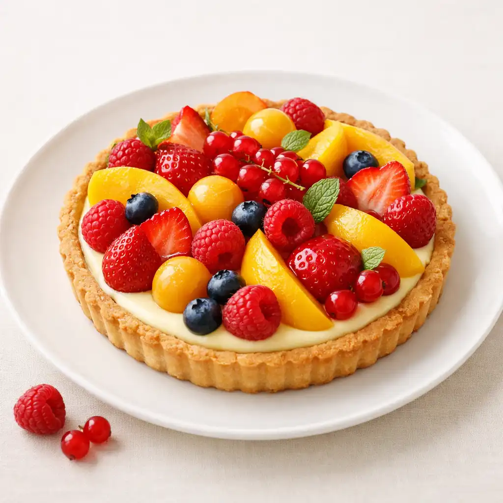 Tarte aux fruits de saison avec crème pâtissière légère et pâte sablée